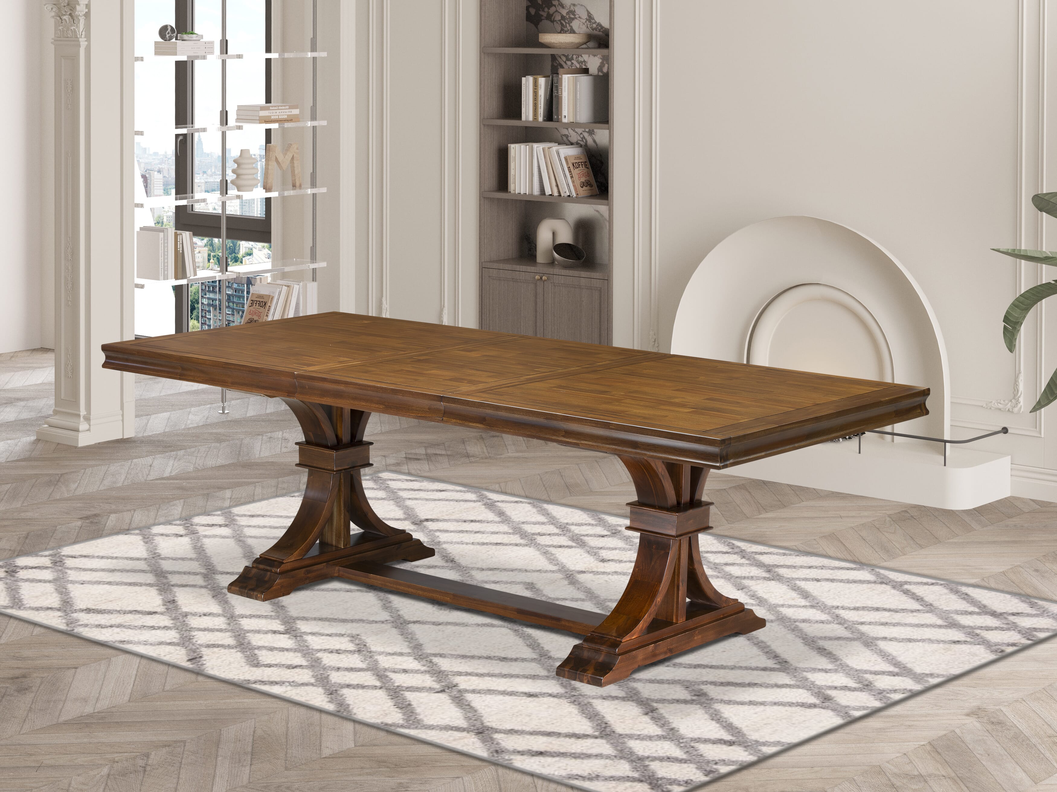 Luxe by East West Furniture LEMA9-AWA-36 9 Pieces Kitchen table set includes a Rectangular Dining Table and 8 Light Beige PU Leather Dining Chairs, Antique Walnut finish