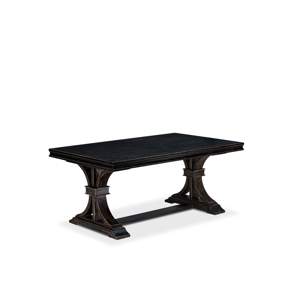 Luxe by East West Furniture - LESI9-SBB-21 - 9-piece Dining Room Set consists of a Modern Table and 8 Blue Linen Fabric Dining Room Chairs with Button Tufted Back - Sand Blasting Black Finish