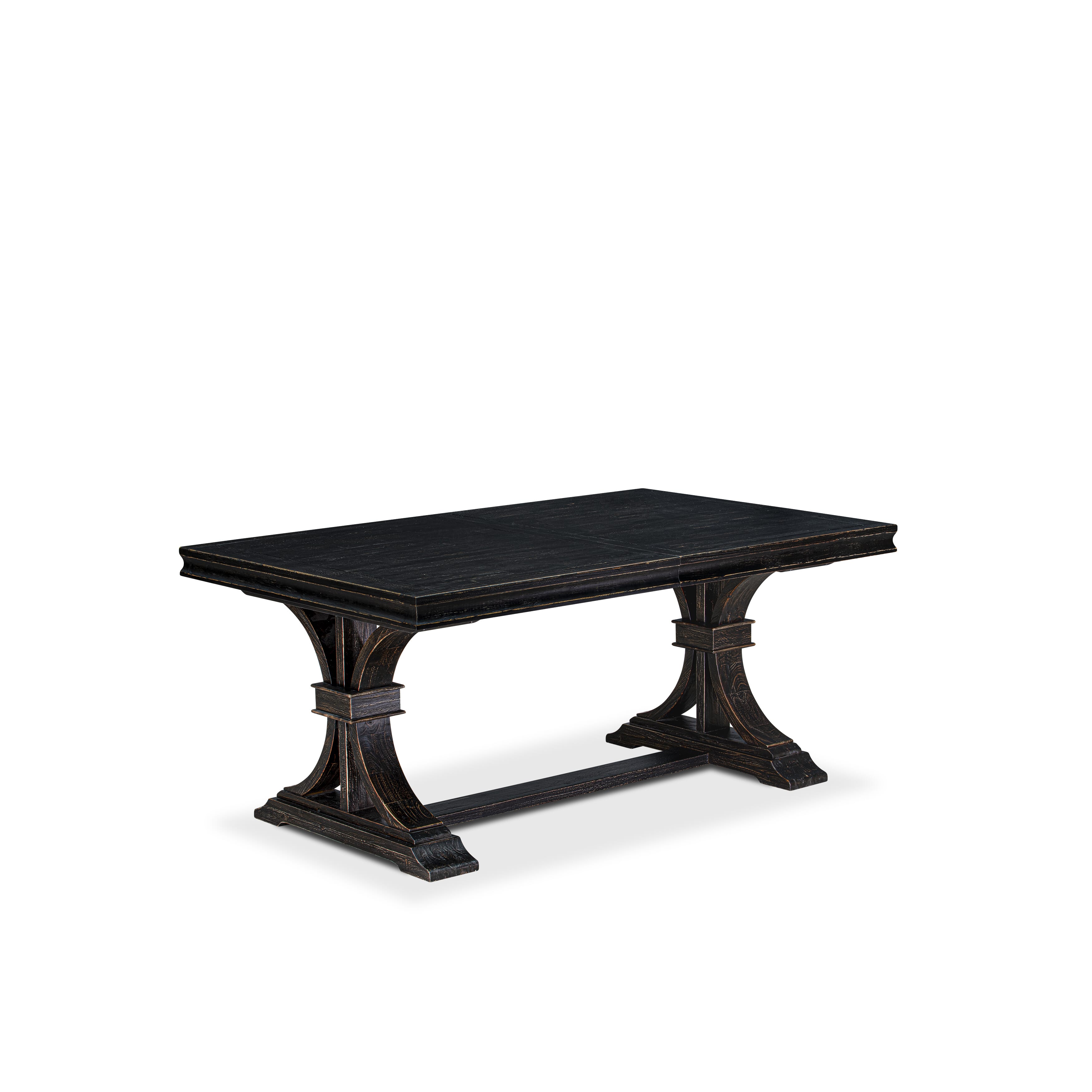 Luxe by East West Furniture LEDA5-SBB-29 - 5-piece dining table set includes a dinner table and 4 Navy Blue Faux Leather dining Chairs with Button Tufted Chair Back - Sand Blasting Black Finish.