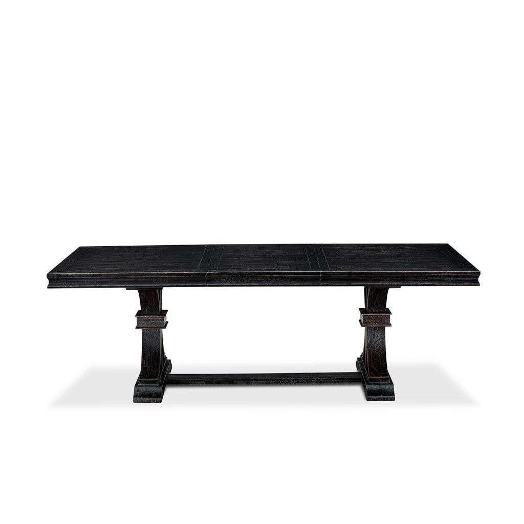 Luxe by East West Furniture - LESI9-SBB-21 - 9-piece Dining Room Set consists of a Modern Table and 8 Blue Linen Fabric Dining Room Chairs with Button Tufted Back - Sand Blasting Black Finish