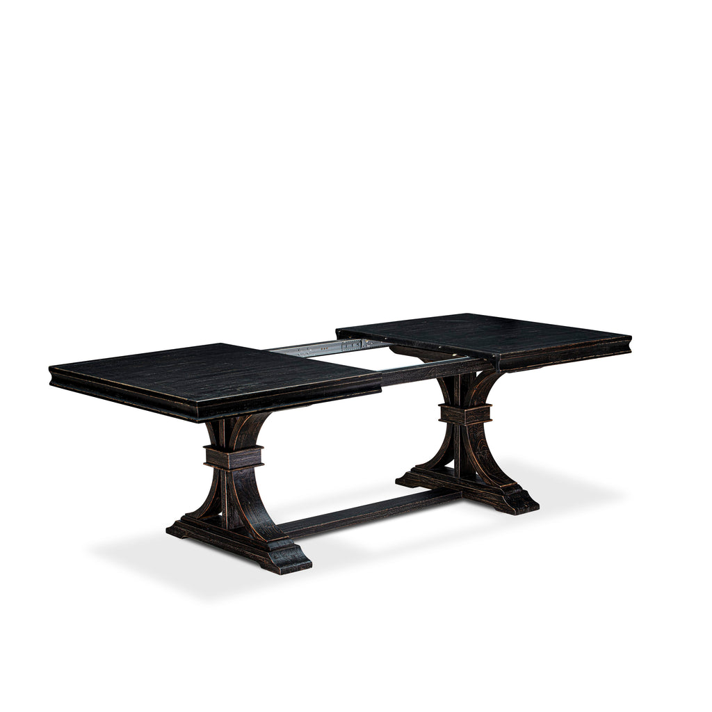 Luxe by East West Furniture - LESI9-SBB-21 - 9-piece Dining Room Set consists of a Modern Table and 8 Blue Linen Fabric Dining Room Chairs with Button Tufted Back - Sand Blasting Black Finish