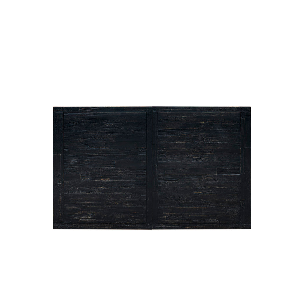 Luxe by East West Furniture - LESI9-SBB-21 - 9-piece Dining Room Set consists of a Modern Table and 8 Blue Linen Fabric Dining Room Chairs with Button Tufted Back - Sand Blasting Black Finish