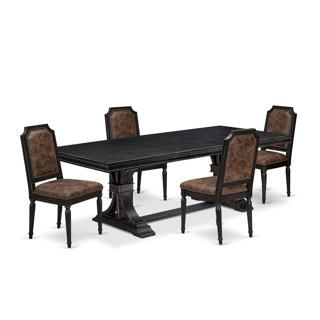 Luxe by East West Furniture LETY5-SBB-33 5-piece Mid-Century Dining Table Set includes a Kitchen Table and 4 Brown Textured PU Leather Dining Chairs with High Back-Sand Blasting Black Finish