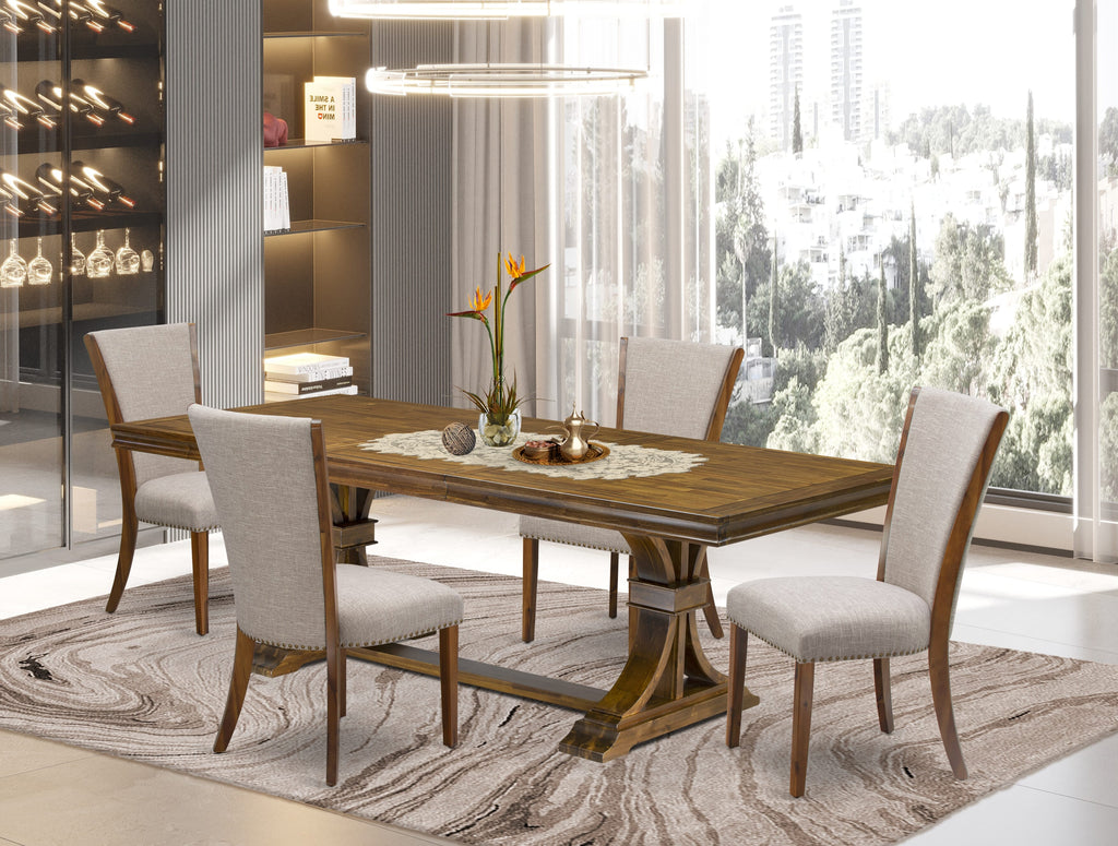 Luxe by East West Furniture LEVE5-AWA-04 5-piece Kitchen Table Set includes a Dining Table and 4 Light Tan Linen Fabric Dining room Chairs with Button tufted Back-Antique Walnut Finish