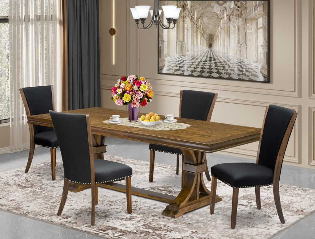 Luxe by East West Furniture LEVE5-AWA-24 5-piece Kitchen Table Set consists of a Dining Table and 4 Black Linen Fabric Dinner Chairs with Button tufted Back - Antique Walnut Finish