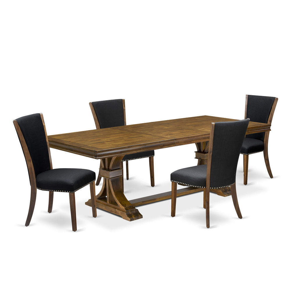 Luxe by East West Furniture LEVE5-AWA-24 5-piece Kitchen Table Set consists of a Dining Table and 4 Black Linen Fabric Dinner Chairs with Button tufted Back - Antique Walnut Finish
