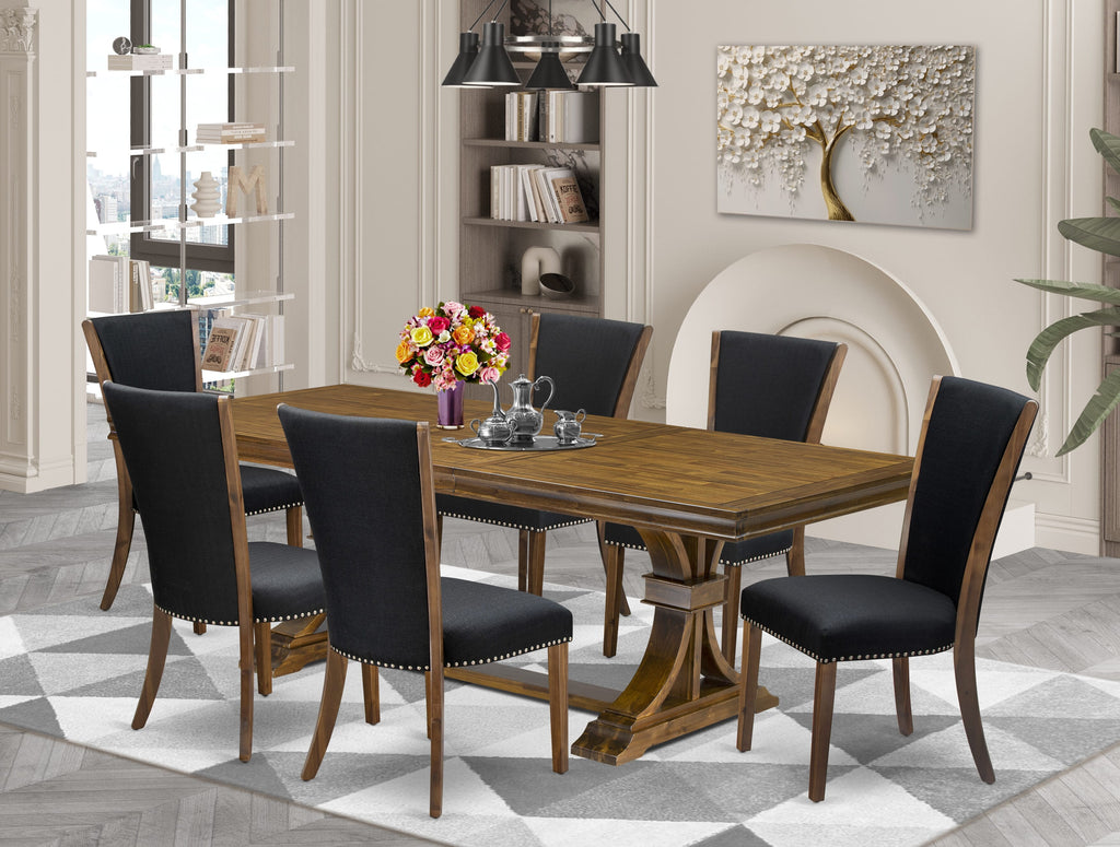 Luxe by East West Furniture LEVE7-AWA-24 7-piece Modern Dining Table Set includes a Kitchen Table and 6 Black Linen Fabric Dining room Chairs with Button tufted Back - Antique Walnut Finish