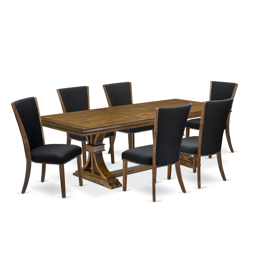 Luxe by East West Furniture LEVE7-AWA-24 7-piece Modern Dining Table Set includes a Kitchen Table and 6 Black Linen Fabric Dining room Chairs with Button tufted Back - Antique Walnut Finish