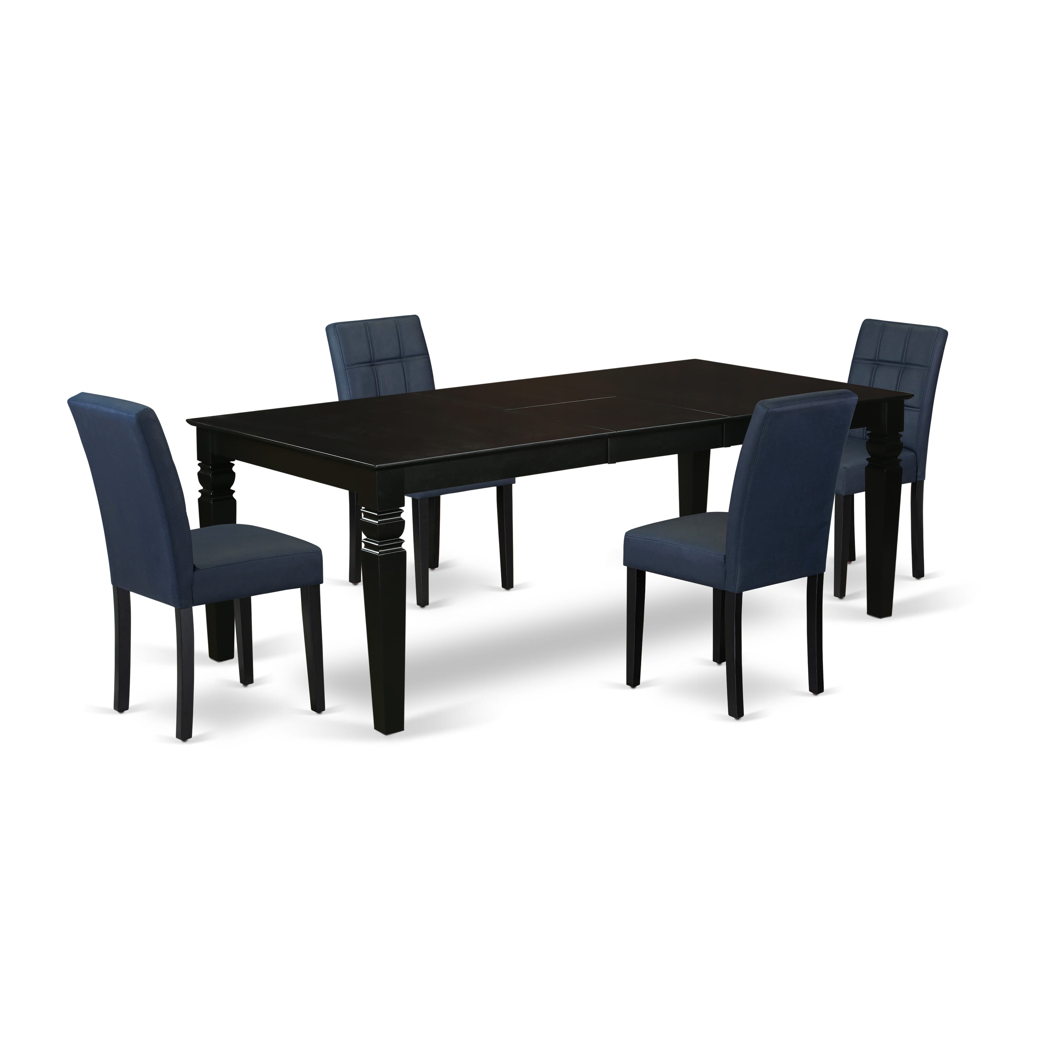 East West Furniture LGAS5-BLK-09 5 Piece Kitchen Table Set Includes A Dinner Table and 4 Dark Navy Blue Faux Leather Mid- Century Chairs with Stylish Back- Black Finish