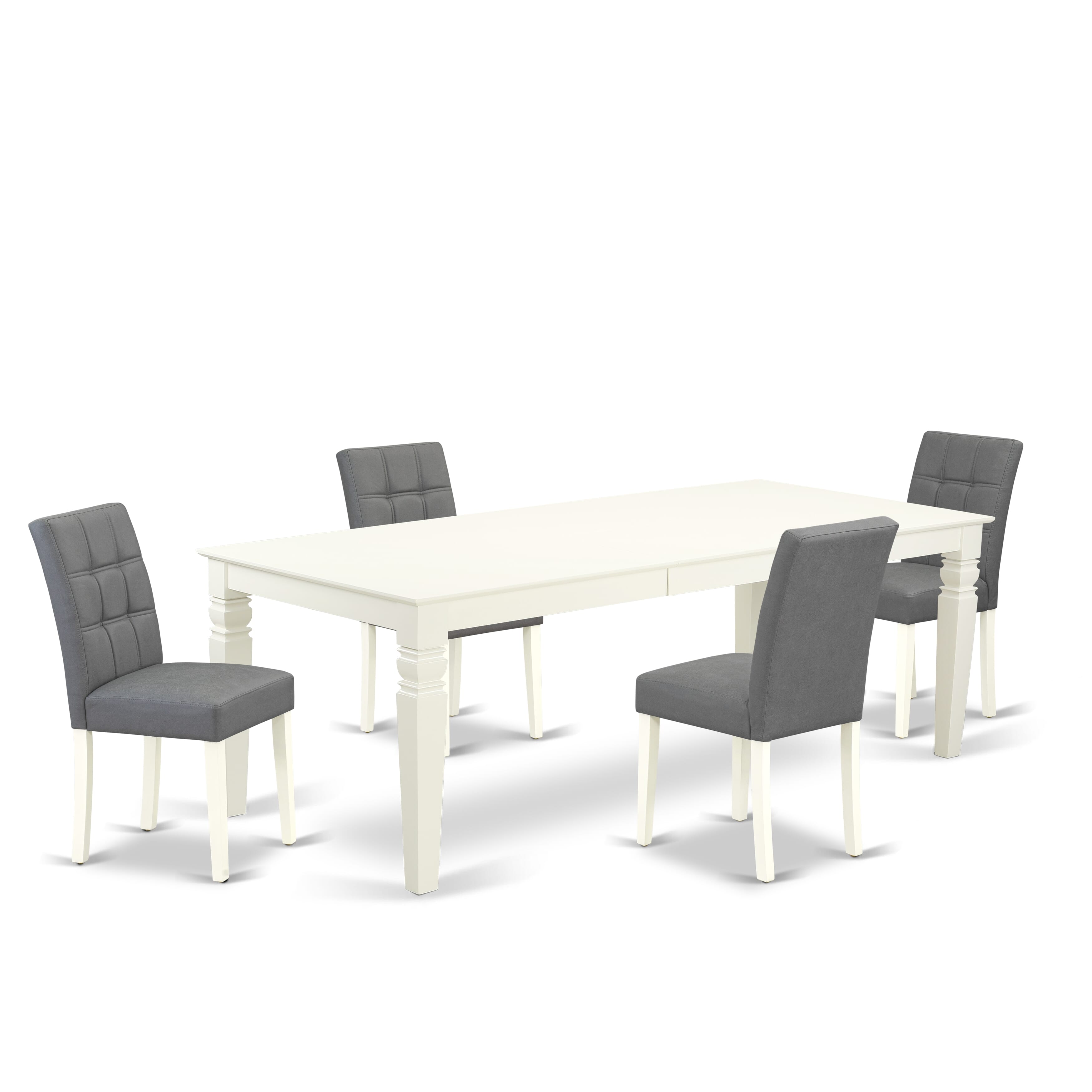 East West Furniture LGAS5-LWH-41 5 Piece Dinner Table Set Includes A Wood Table and 4 Platinum Gray Faux Leather Kitchen Chairs with Stylish Back- Linen White Finish