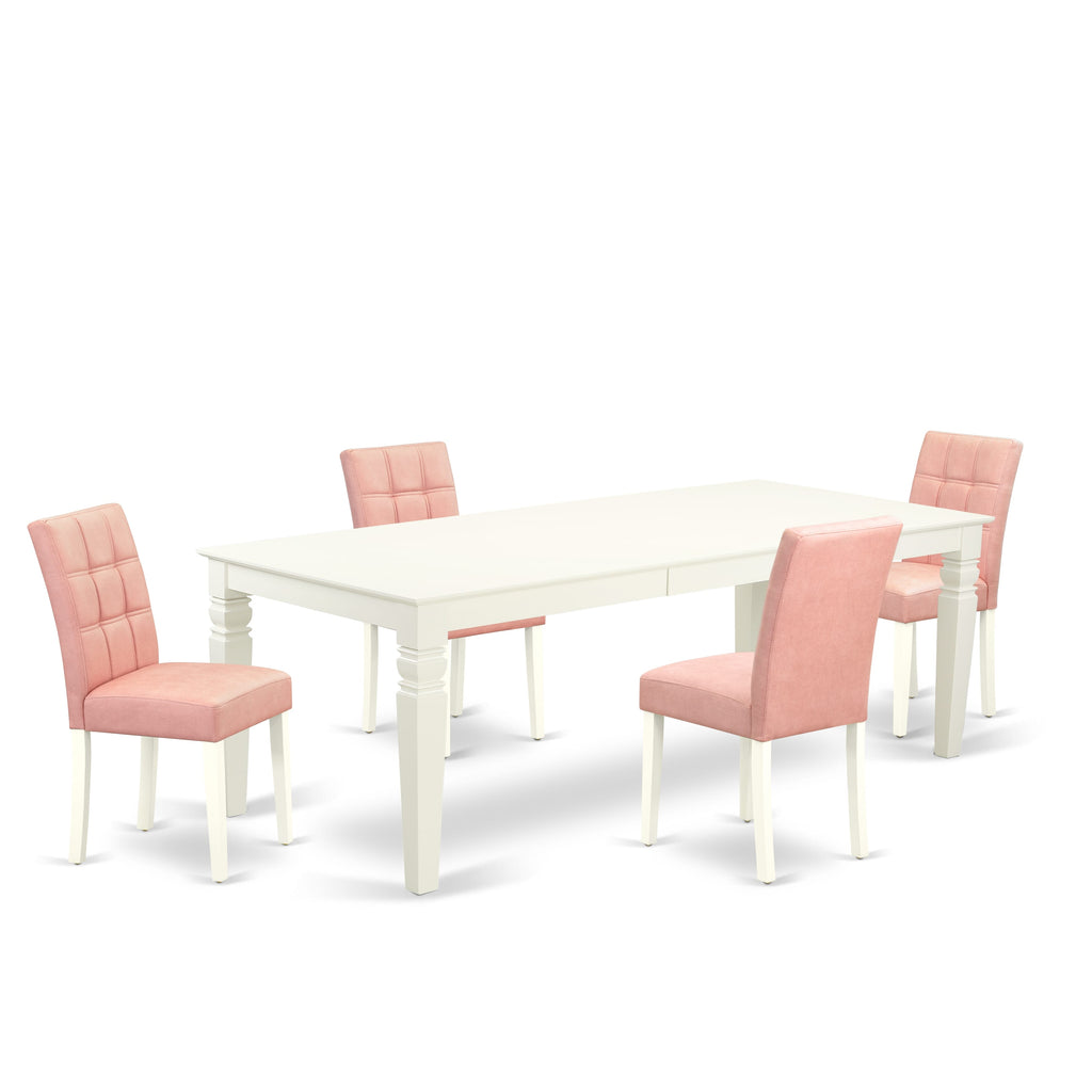 East West Furniture LGAS5-LWH-42 5 Piece Dinner Table Set contain A Kitchen Table and 4 Beige Red Faux Leather Dining Chairs with Stylish Back- Linen White Finish