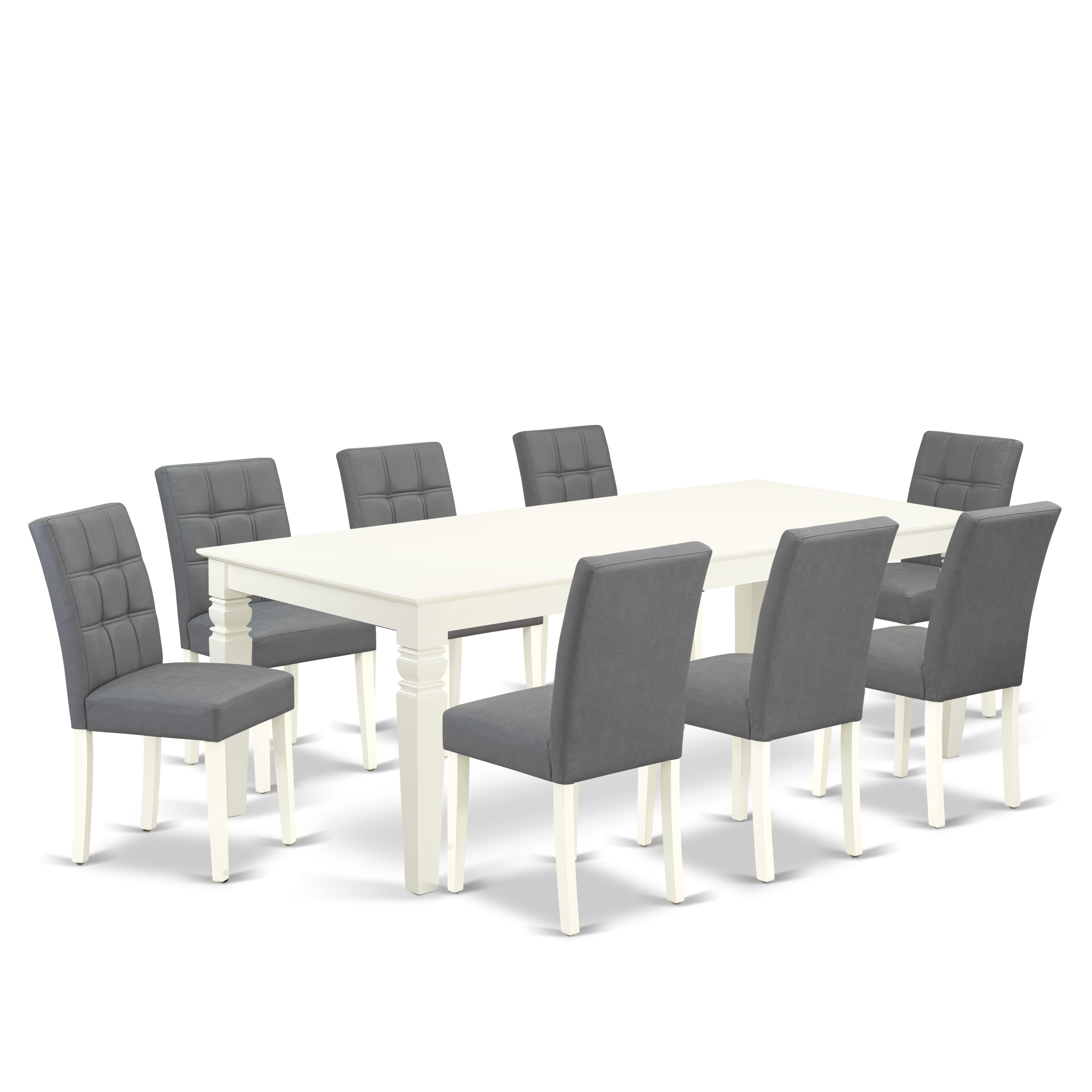 East West Furniture LGAS9-LWH-41 9 Piece Dining Table Set Includes A Wooden Table and 8 Platinum Gray Faux Leather Dinner Chairs with Stylish Back- Linen White Finish