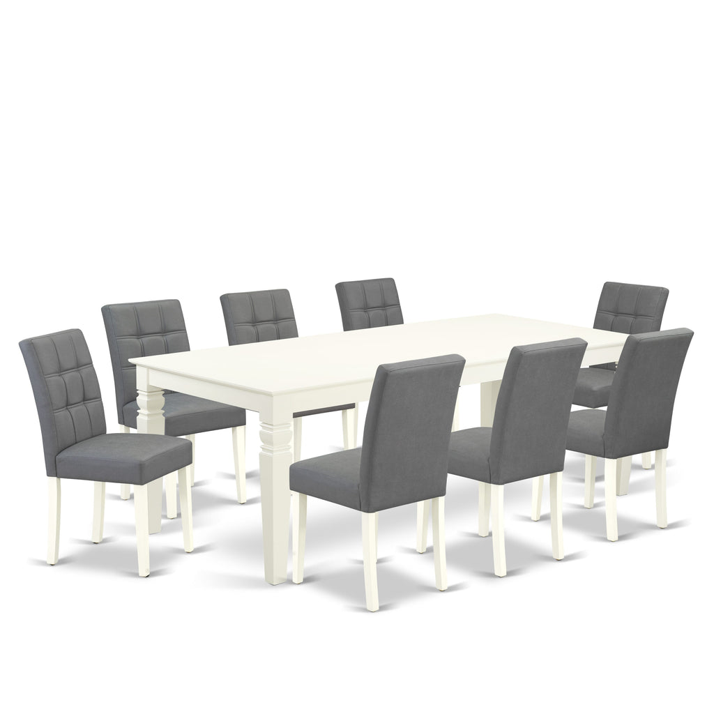 East West Furniture LGAS9-LWH-41 9 Piece Dining Table Set Includes A Wooden Table and 8 Platinum Gray Faux Leather Dinner Chairs with Stylish Back- Linen White Finish