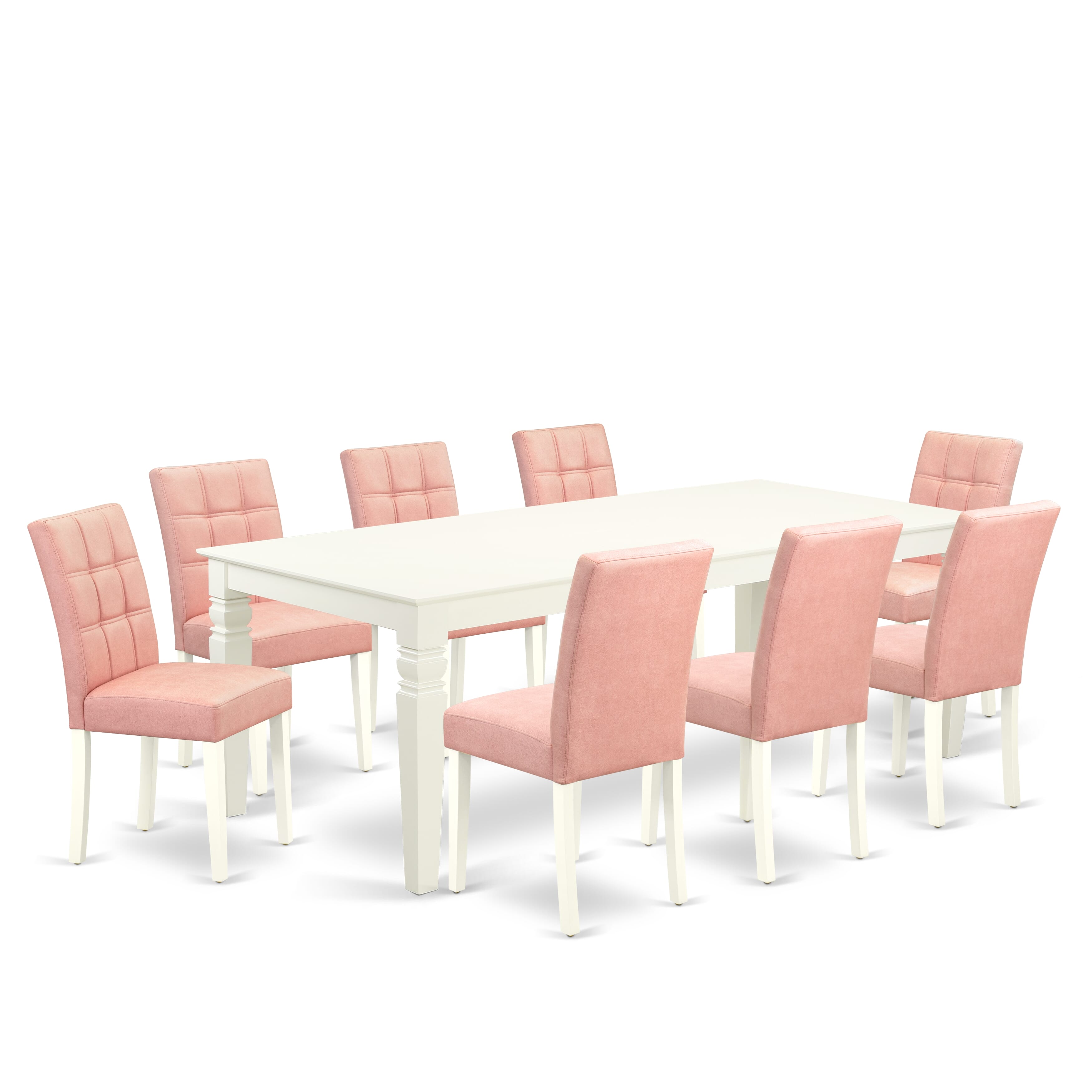 East West Furniture LGAS9-LWH-42 9 Piece Dinette Table Set contain A Modern Dining Table and 8 Beige Red Faux Leather Kitchen Chairs with Stylish Back- Linen White Finish