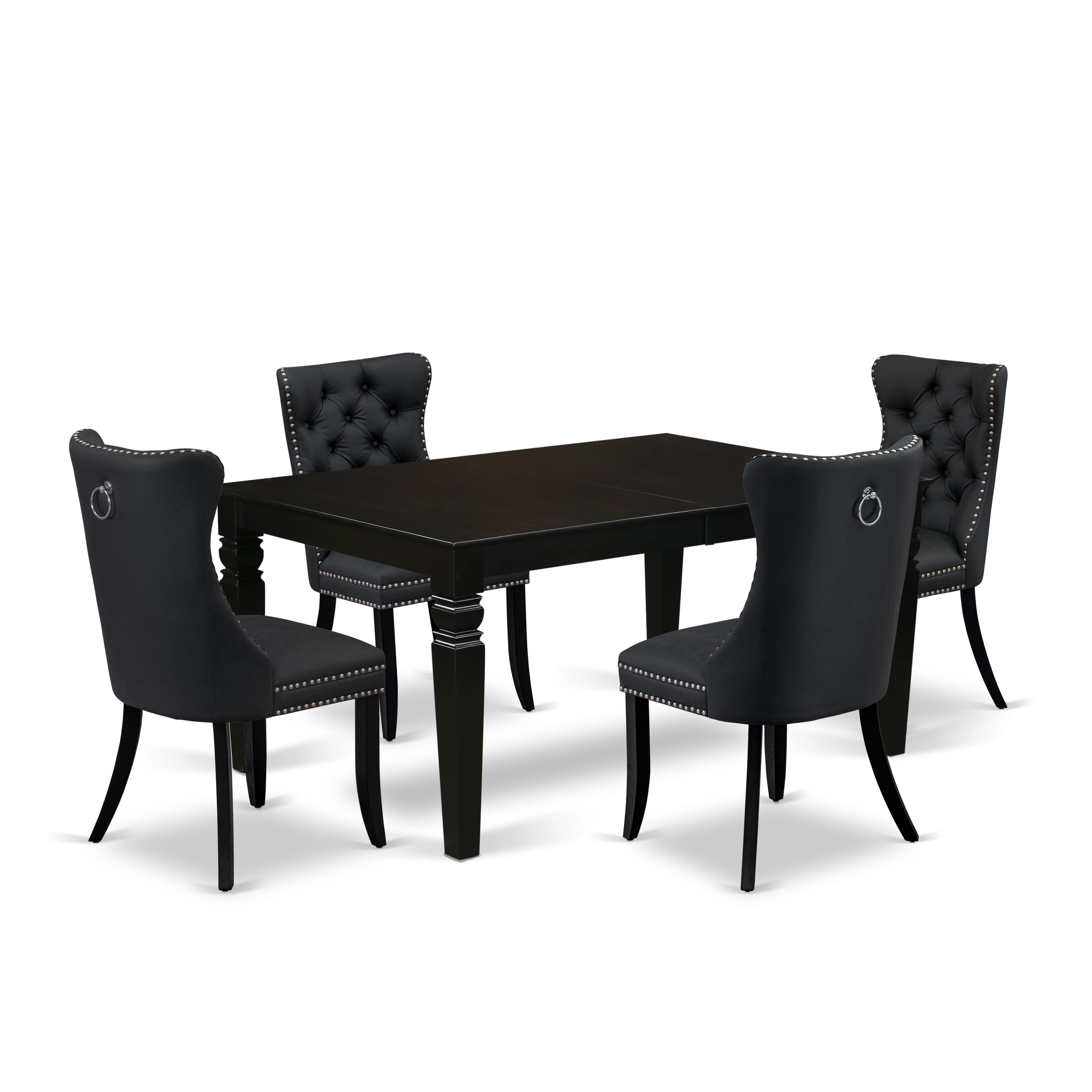 East West Furniture LGDA5-BLK-12 5 Piece Dining Set Includes a Rectangle Wooden Table with Removable leaf and 4 Parson Chairs, 42x84 Inch, Black