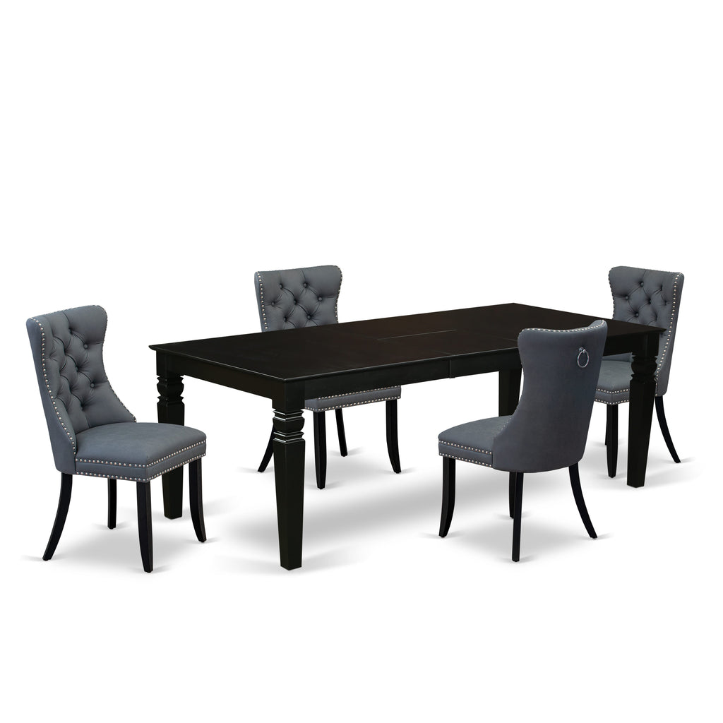 East West Furniture LGDA5-BLK-13 5 Piece Dining Table Set Contains a Rectangle Wooden Table with Removable leaf and 4 Upholstered Chairs, 42x84 Inch, Black