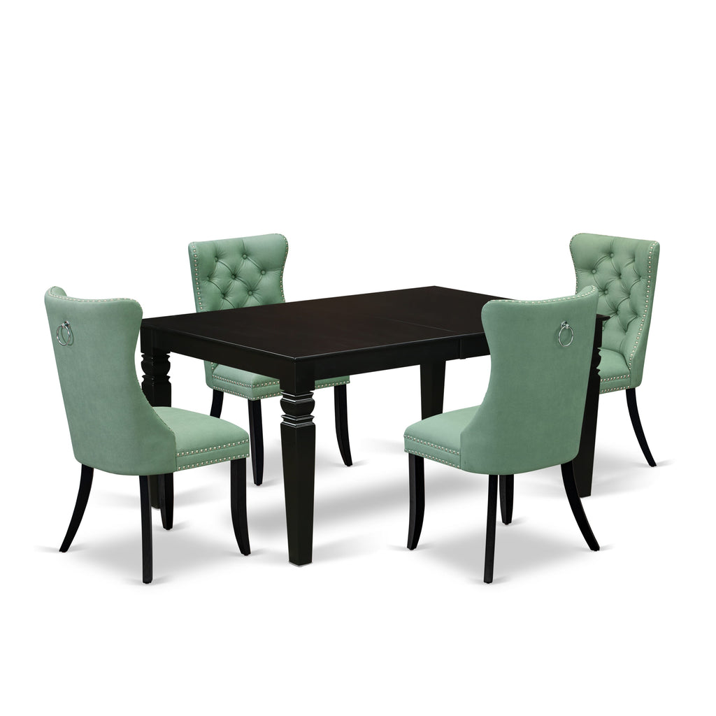 East West Furniture LGDA5-BLK-22 5 Piece Dining Set Contains a Rectangle Wooden Table with Removable leaf and 4 Upholstered Chairs, 42x84 Inch, Black