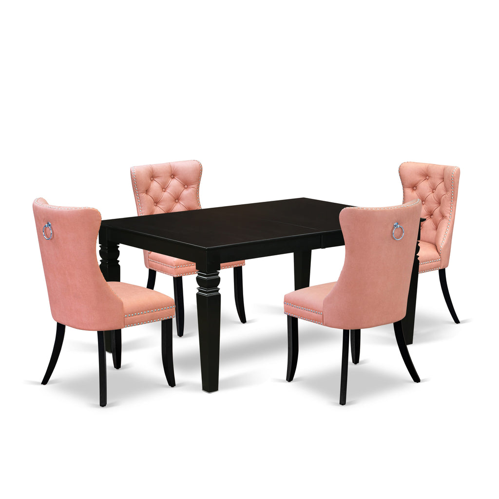 East West Furniture LGDA5-BLK-23 5 Piece Dinette Set Includes a Rectangle Dining Table with Removable leaf and 4 Upholstered Chairs, 42x84 Inch, Black