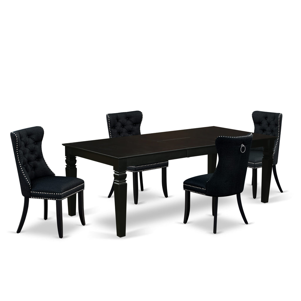 East West Furniture LGDA5-BLK-24 5 Piece Kitchen Table Set Contains a Rectangle Dining Table with Removable leaf and 4 Upholstered Chairs, 42x84 Inch, Black