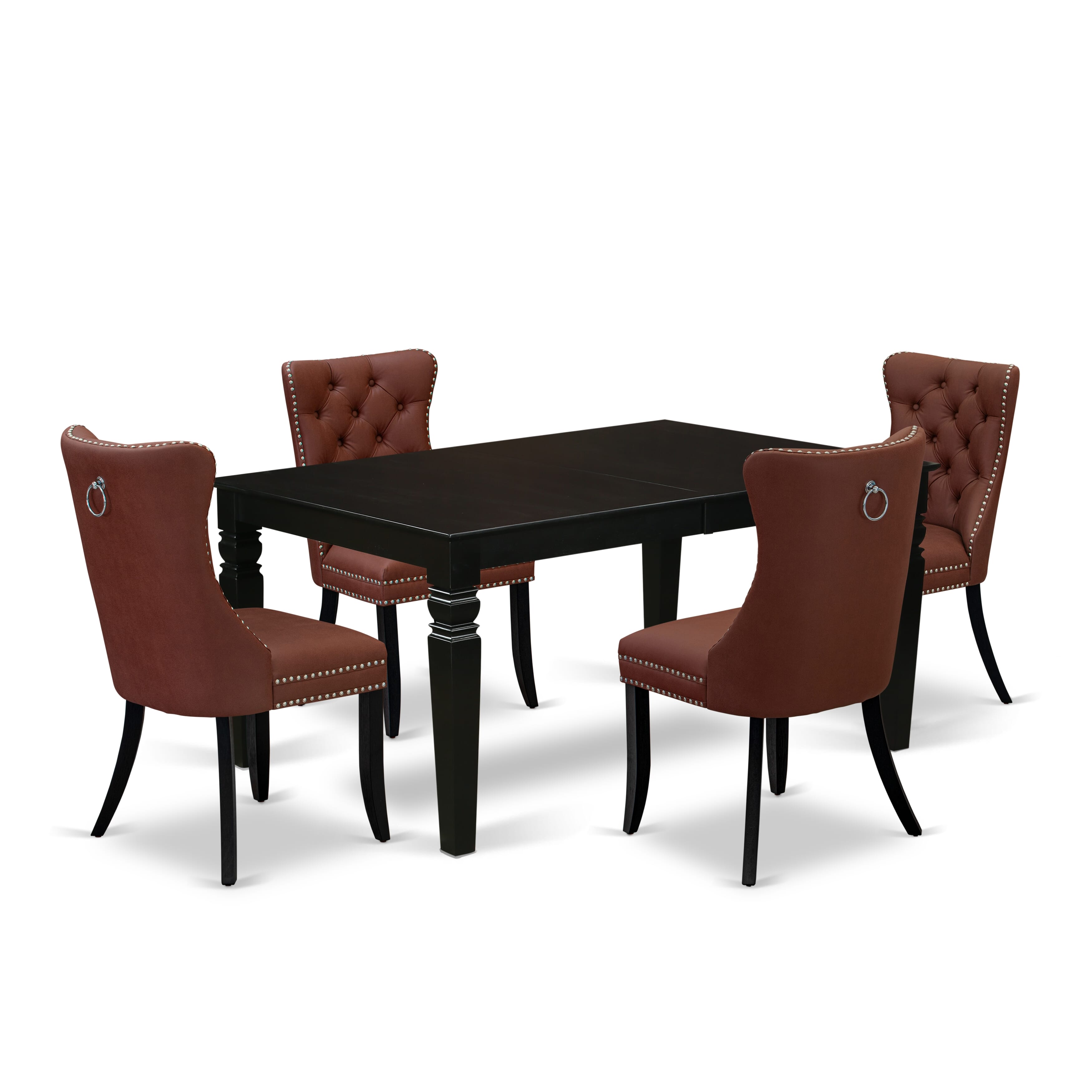 East West Furniture LGDA5-BLK-26 5 Piece Dining Table Set Includes a Rectangle Wooden Table with Removable leaf and 4 Parson Chairs, 42x84 Inch, Black