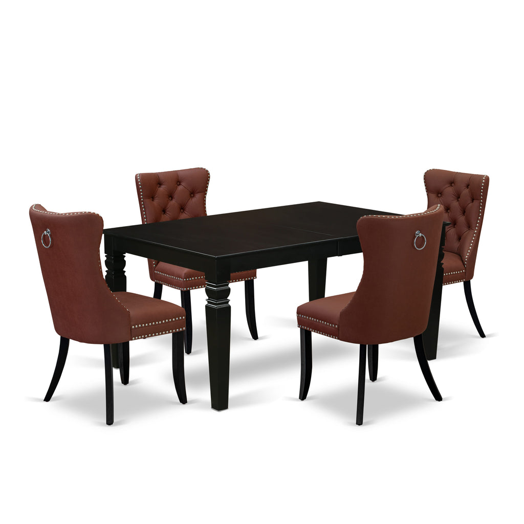 East West Furniture LGDA5-BLK-26 5 Piece Dining Table Set Includes a Rectangle Wooden Table with Removable leaf and 4 Parson Chairs, 42x84 Inch, Black