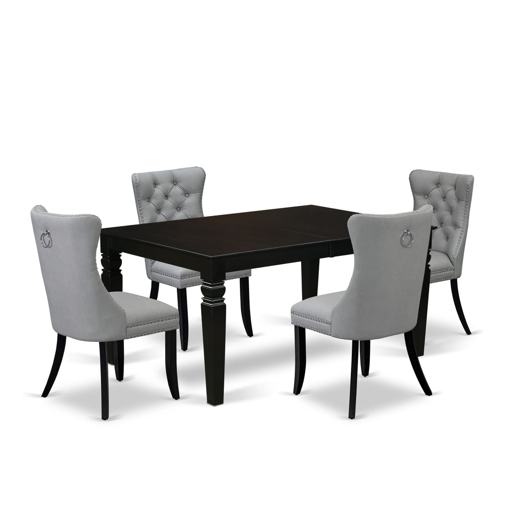 East West Furniture LGDA5-BLK-27 5 Piece Dining Table Set Includes a Rectangle Wooden Table with Removable leaf and 4 Parson Chairs, 42x84 Inch, Black