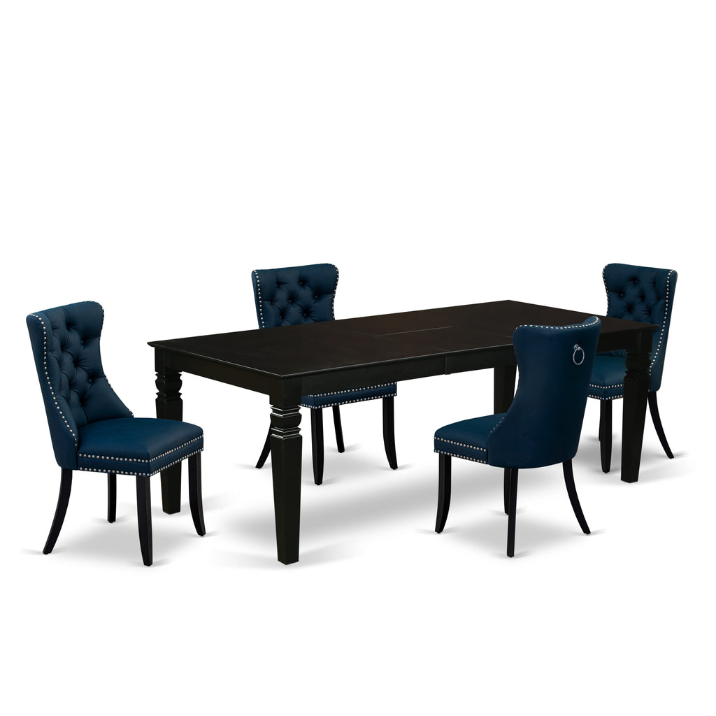 East West Furniture LGDA5-BLK-29 5 Piece Dining Set Includes a Rectangle Wooden Table with Removable leaf and 4 Upholstered Chairs, 42x84 Inch, Black