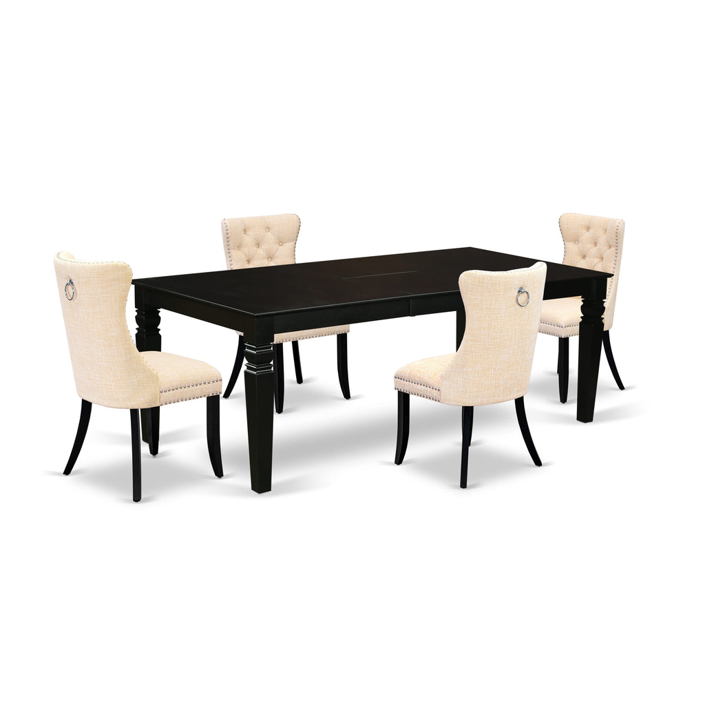 East West Furniture LGDA5-BLK-32 5 Piece Dining Set Contains a Rectangle Wooden Table with Removable leaf and 4 Upholstered Chairs, 42x84 Inch, Black