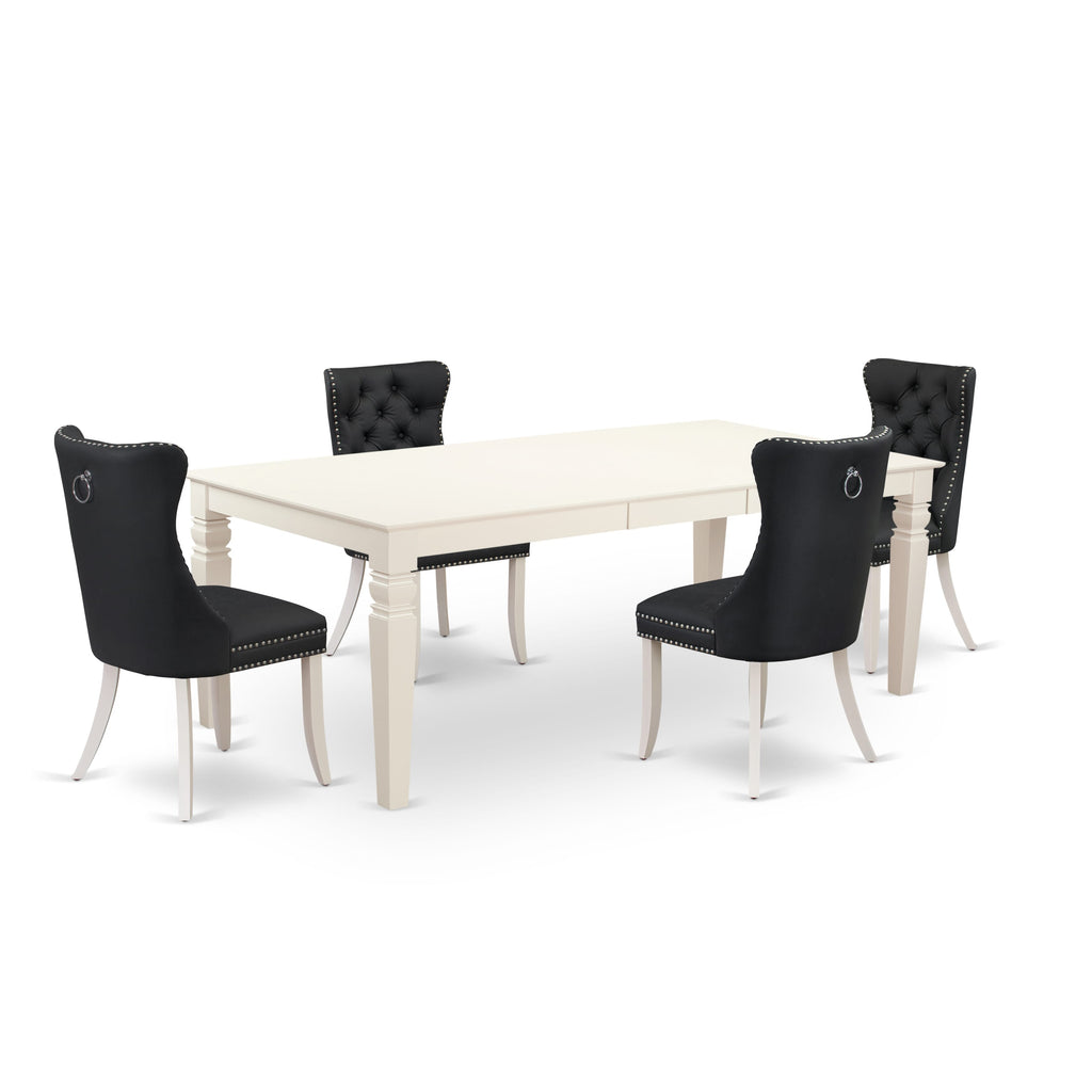 East West Furniture LGDA5-LWH-12 5 Piece Dinette Set Contains a Rectangle Kitchen Table with Removable leaf and 4 Upholstered Parson Chairs, 42x84 Inch, linen white