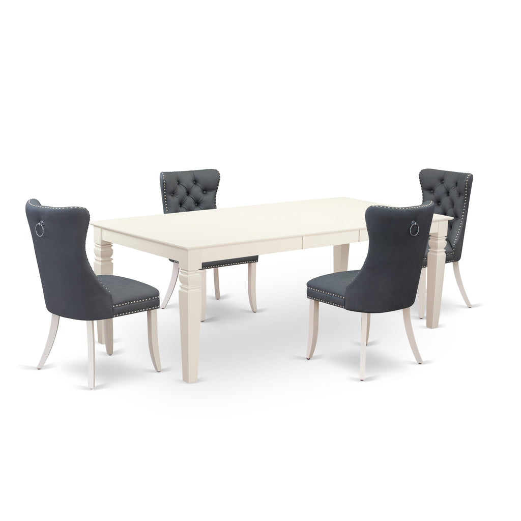 East West Furniture LGDA5-LWH-13 5 Piece Kitchen Table & Chairs Set Includes a Rectangle Dining Table with Removable leaf and 4 Upholstered Chairs, 42x84 Inch, linen white