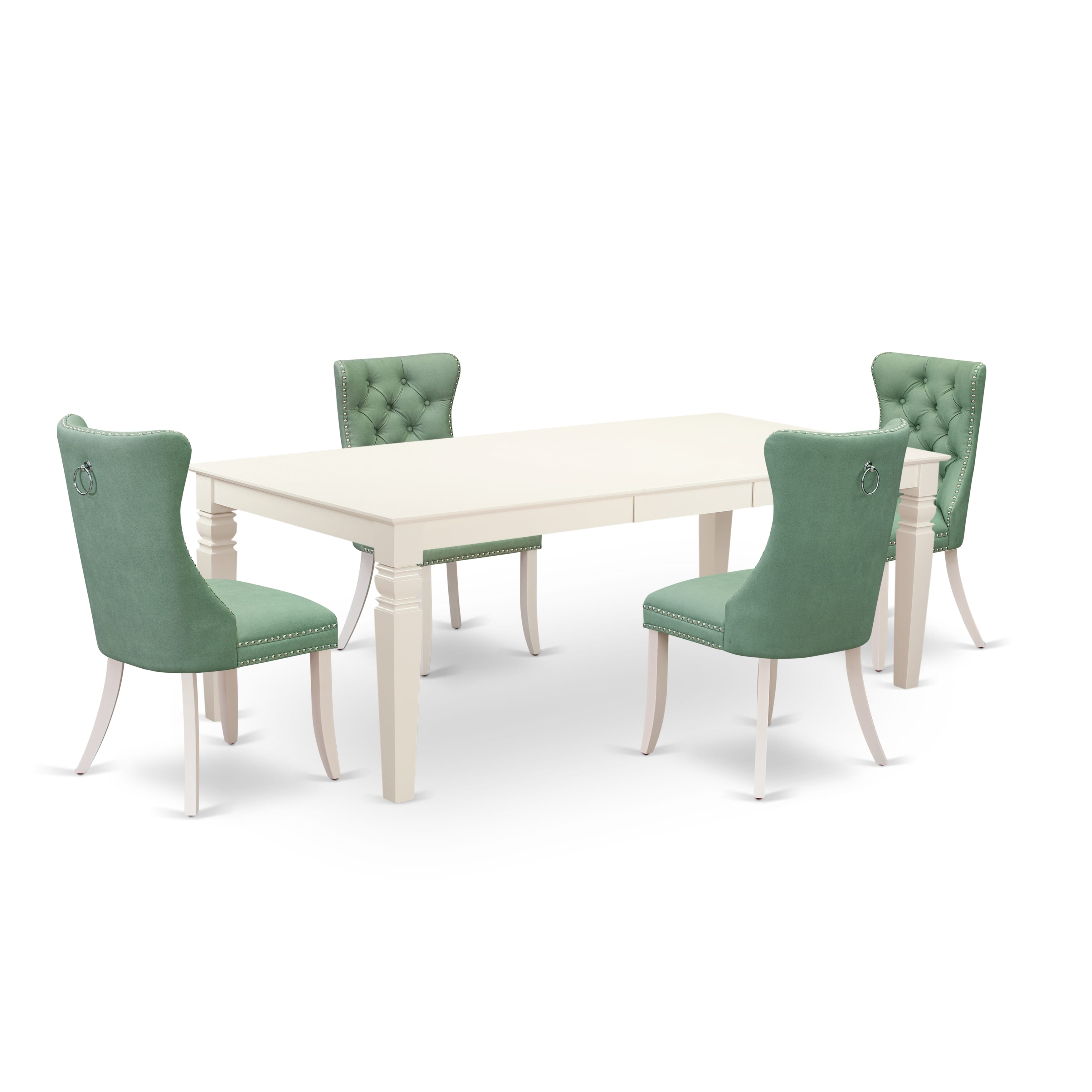 East West Furniture LGDA5-LWH-22 5 Piece Dining Room Table Set Consists of a Rectangle Dining Table with Removable leaf and 4 Upholstered Chairs, 42x84 Inch, linen white