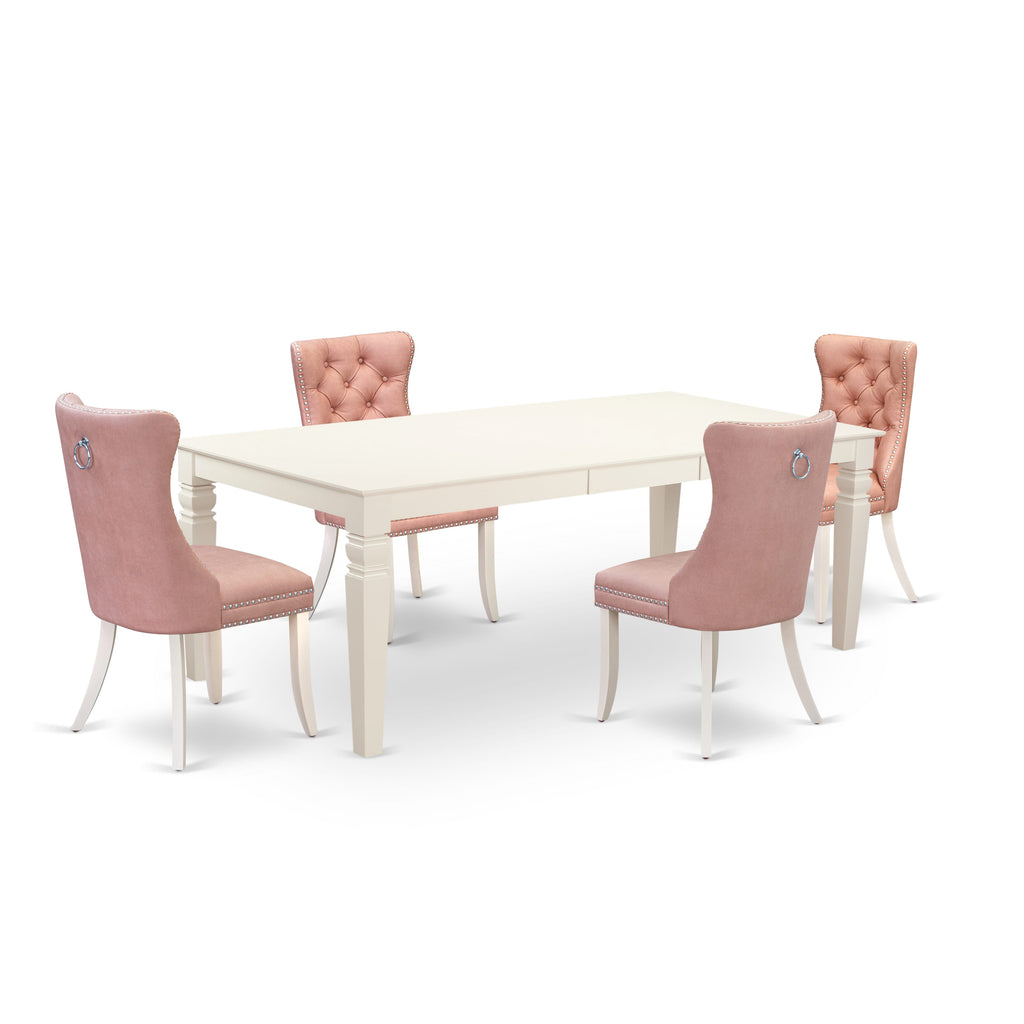 East West Furniture LGDA5-LWH-23 5 Piece Dining Room Set Contains a Rectangle Kitchen Table with Removable leaf and 4 Upholstered Parson Chairs, 42x84 Inch, linen white