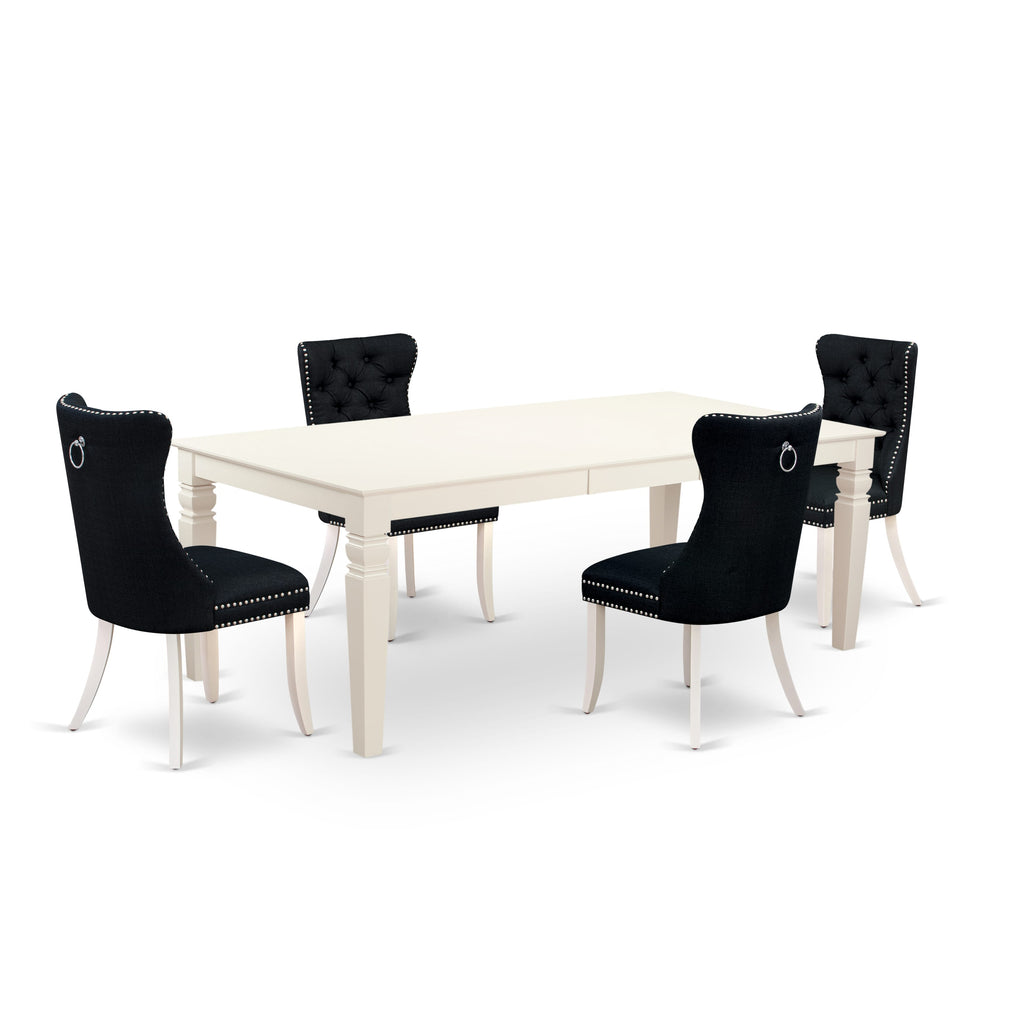 East West Furniture LGDA5-LWH-24 5 Piece Dining Table Set Includes a Rectangle Wooden Table with Removable leaf and 4 Upholstered Chairs, 42x84 Inch, linen white
