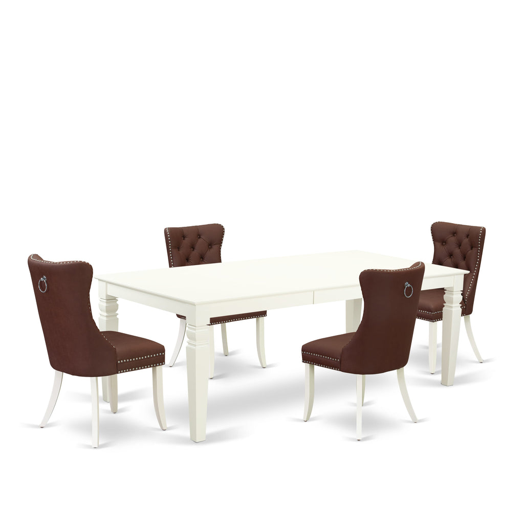 East West Furniture LGDA5-LWH-26 5 Piece Dining Room Set Consists of a Rectangle Kitchen Table with Removable leaf and 4 Upholstered Parson Chairs, 42x84 Inch, linen white