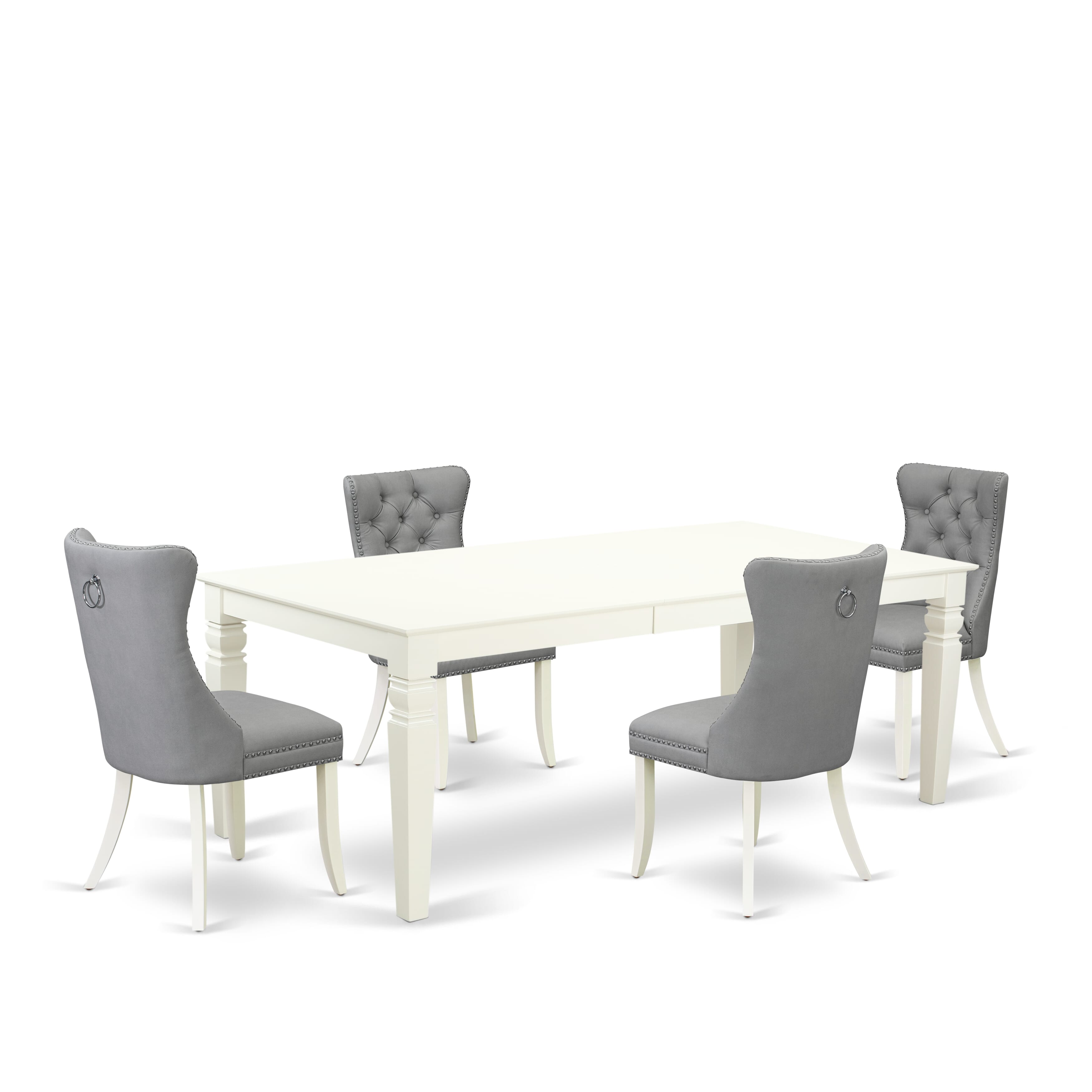 East West Furniture LGDA5-LWH-27 5 Piece Dining Room Set Contains a Rectangle Kitchen Table with Removable leaf and 4 Upholstered Parson Chairs, 42x84 Inch, linen white