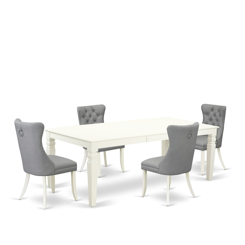 East West Furniture LGDA5-LWH-27 5 Piece Dining Room Set Contains a Rectangle Kitchen Table with Removable leaf and 4 Upholstered Parson Chairs, 42x84 Inch, linen white