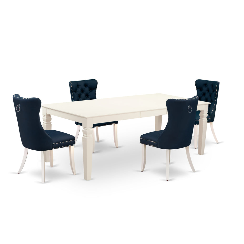East West Furniture LGDA5-LWH-29 5 Piece Dining Set Consists of a Rectangle Wooden Table with Removable leaf and 4 Upholstered Chairs, 42x84 Inch, linen white
