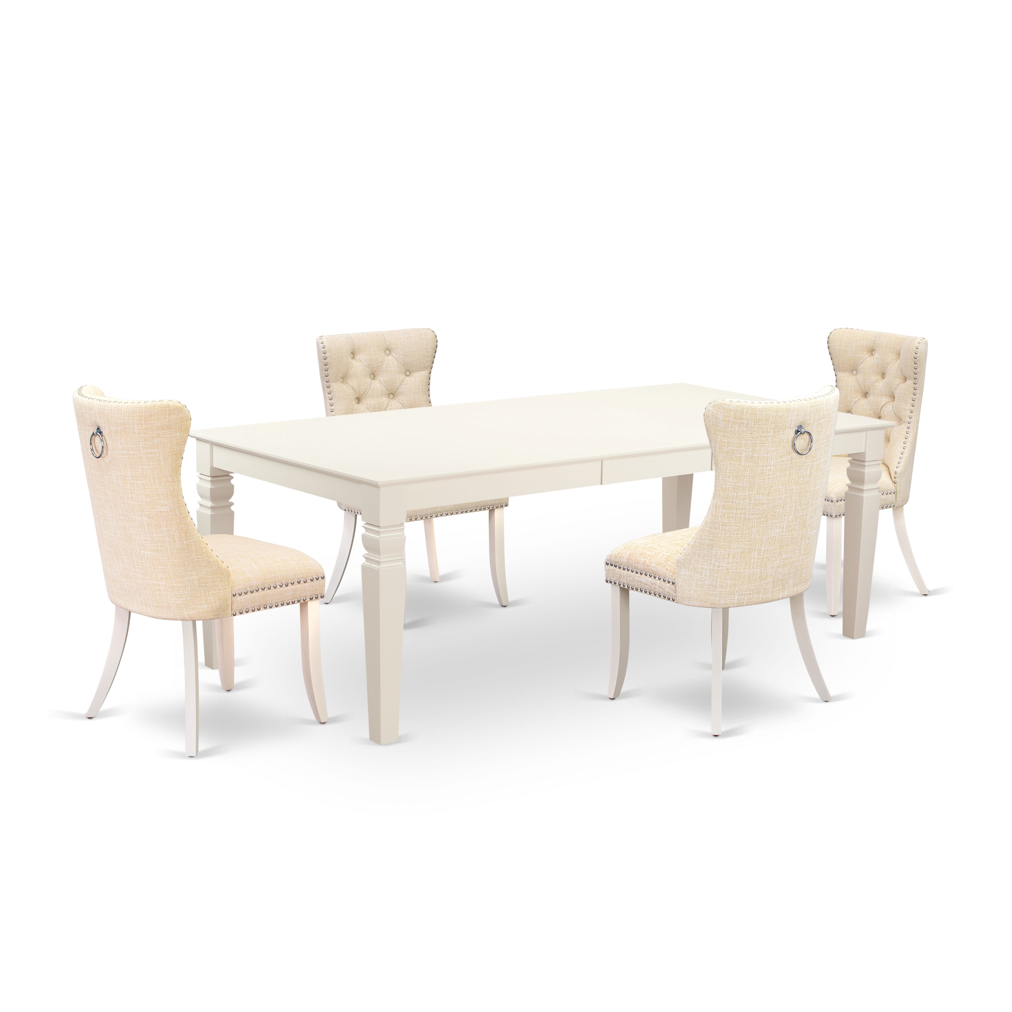 East West Furniture LGDA5-LWH-32 5 Piece Dining Table Set Includes a Rectangle Wooden Table with Removable leaf and 4 Upholstered Chairs, 42x84 Inch, linen white