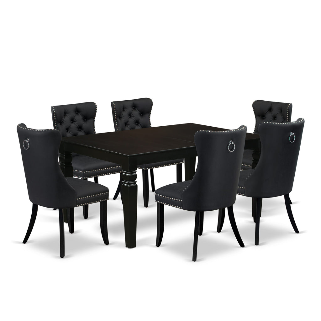 East West Furniture LGDA7-BLK-12 7 Piece Dinette Set Contains a Rectangle Kitchen Table with Removable leaf and 6 Parson Dining Chairs, 42x84 Inch, Black
