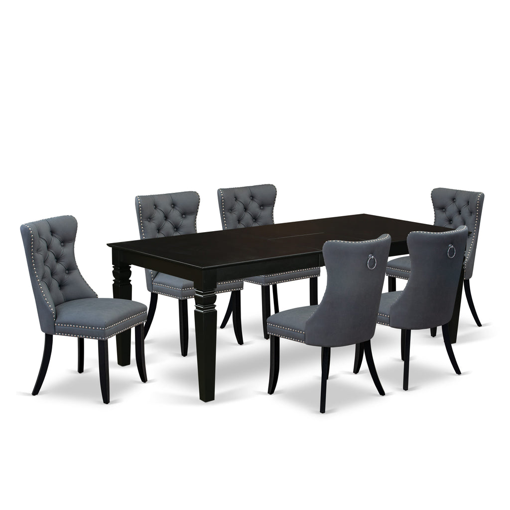 East West Furniture LGDA7-BLK-13 7 Piece Dining Set Includes a Rectangle Kitchen Table with Removable leaf and 6 Upholstered Chairs, 42x84 Inch, Black