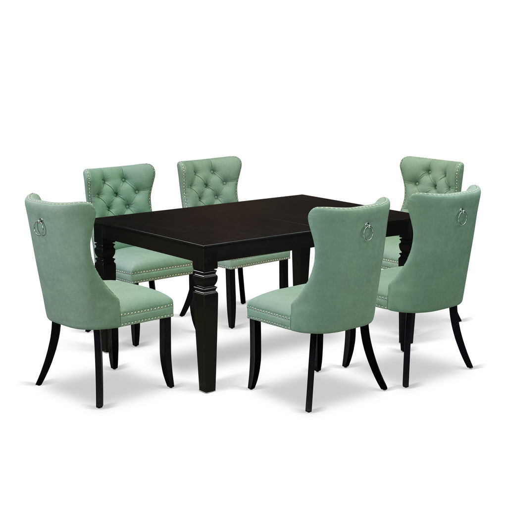 East West Furniture LGDA7-BLK-22 7 Piece Dining Table Set Consists of a Rectangle Kitchen Table with Removable leaf and 6 Parson Chairs, 42x84 Inch, Black