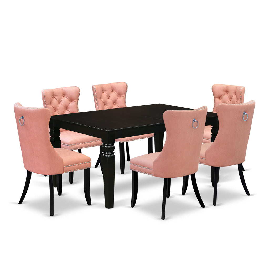 East West Furniture LGDA7-BLK-23 7 Piece Dining Table Set Contains a Rectangle Kitchen Table with Removable leaf and 6 Upholstered Chairs, 42x84 Inch, Black