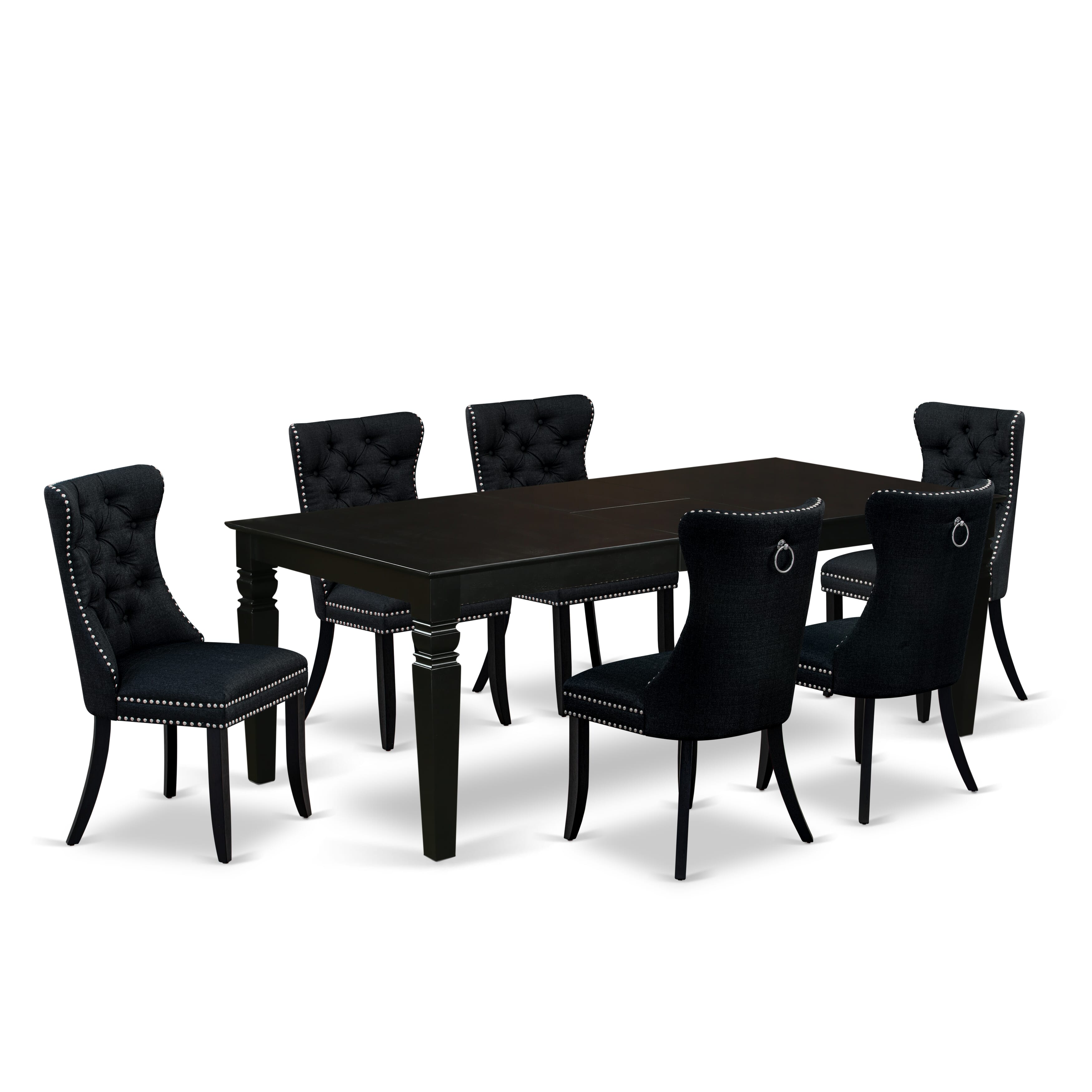 East West Furniture LGDA7-BLK-24 7 Piece Dining Table Set Consists of a Rectangle Kitchen Table with Removable leaf and 6 Padded Chairs, 42x84 Inch, Black
