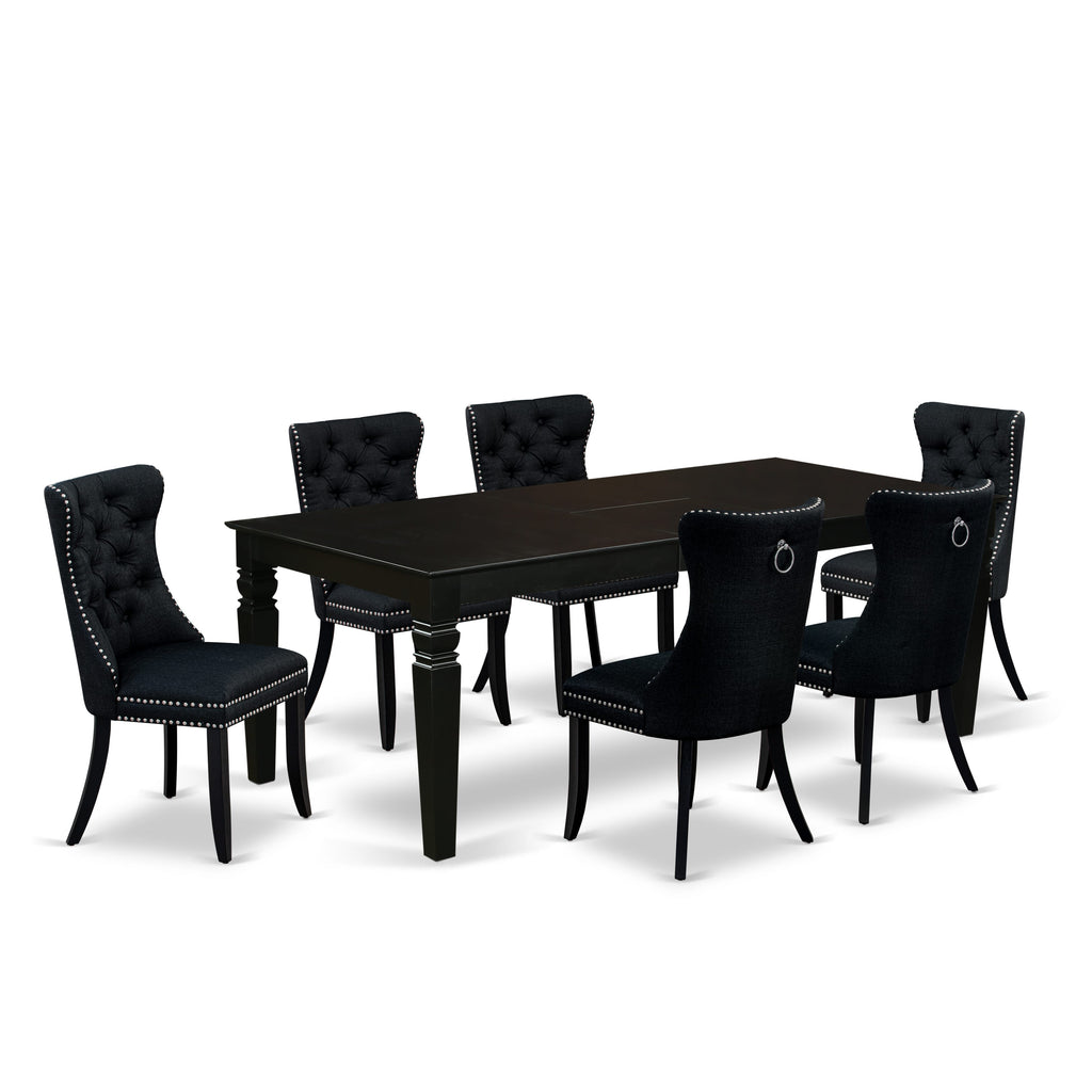 East West Furniture LGDA7-BLK-24 7 Piece Dining Table Set Consists of a Rectangle Kitchen Table with Removable leaf and 6 Padded Chairs, 42x84 Inch, Black