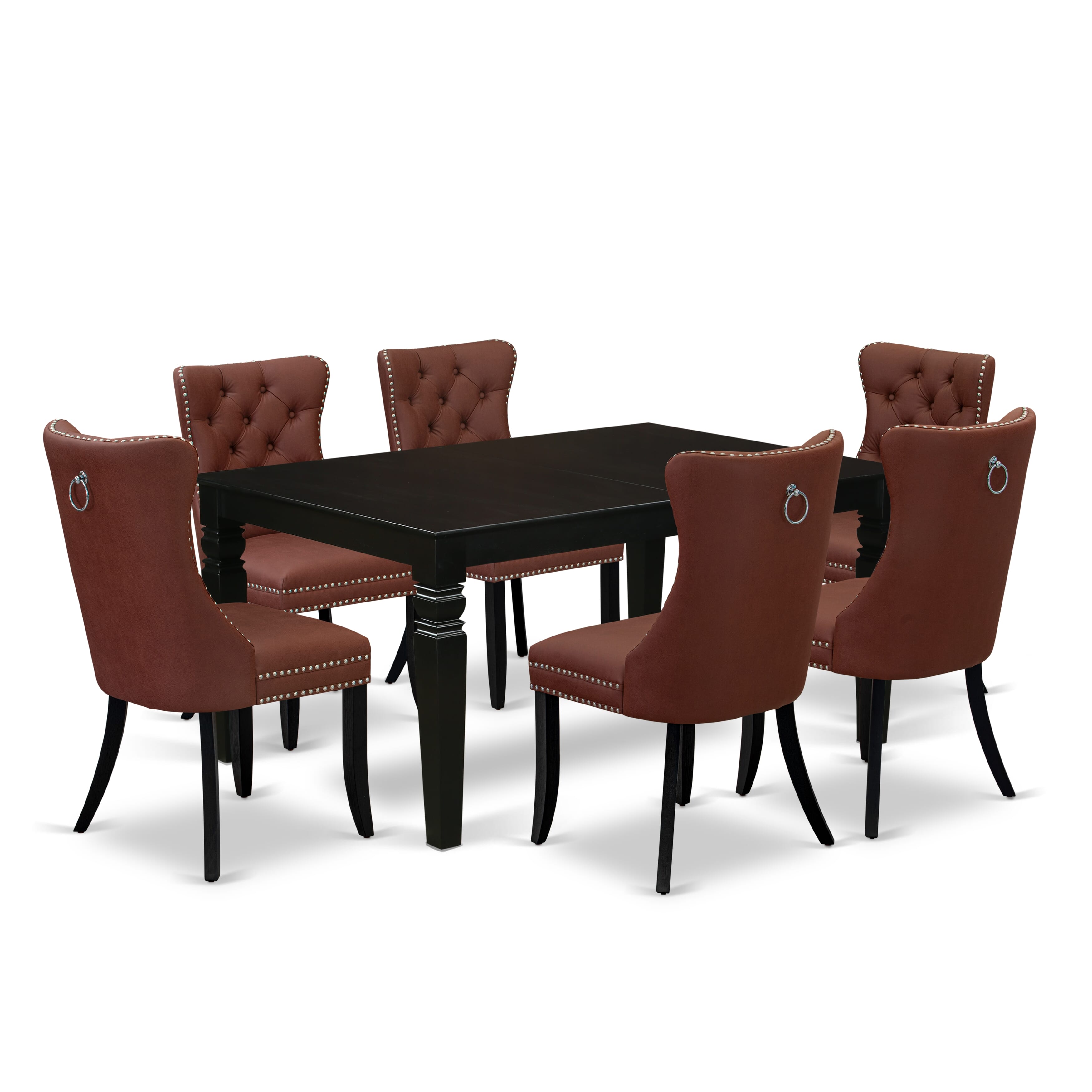 East West Furniture LGDA7-BLK-26 7 Piece Dining Table Set Contains a Rectangle Kitchen Table with Removable leaf and 6 Upholstered Chairs, 42x84 Inch, Black