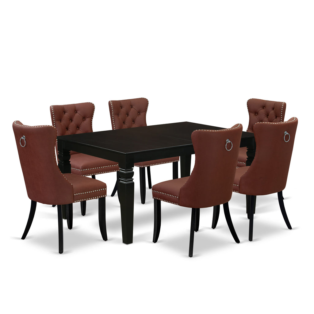 East West Furniture LGDA7-BLK-26 7 Piece Dining Table Set Contains a Rectangle Kitchen Table with Removable leaf and 6 Upholstered Chairs, 42x84 Inch, Black