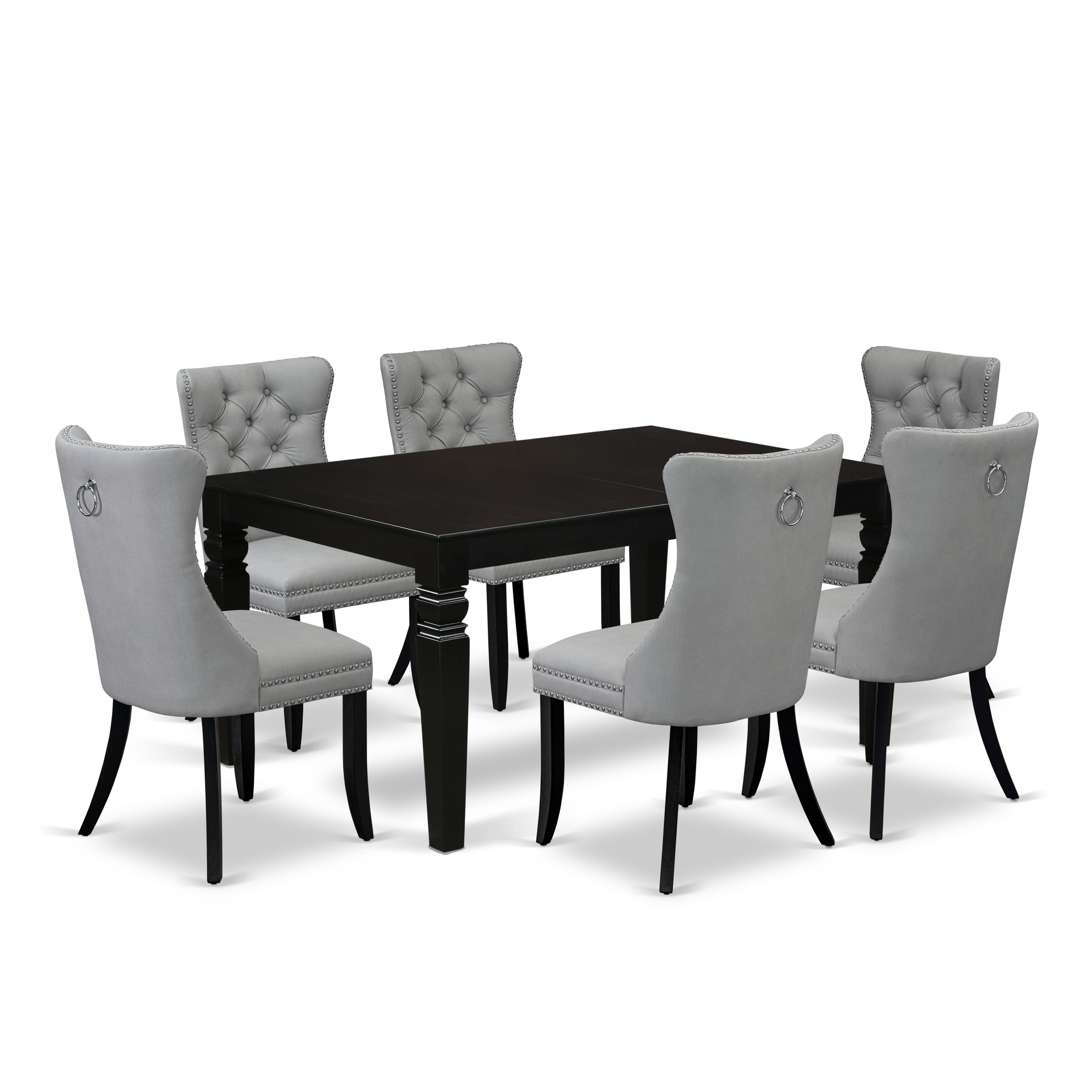 East West Furniture LGDA7-BLK-27 7 Piece Dining Table Set Contains a Rectangle Kitchen Table with Removable leaf and 6 Upholstered Chairs, 42x84 Inch, Black