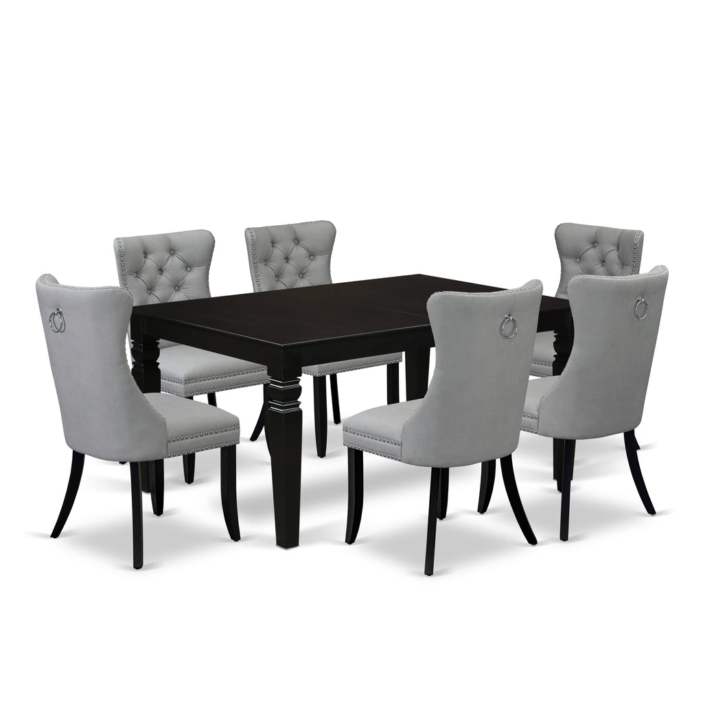 East West Furniture LGDA7-BLK-27 7 Piece Dining Table Set Contains a Rectangle Kitchen Table with Removable leaf and 6 Upholstered Chairs, 42x84 Inch, Black