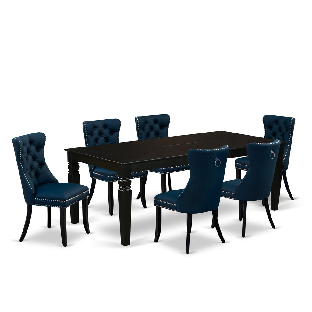 East West Furniture LGDA7-BLK-29 7 Piece Dining Set Consists of a Rectangle Kitchen Table with Removable leaf and 6 Upholstered Chairs, 42x84 Inch, Black
