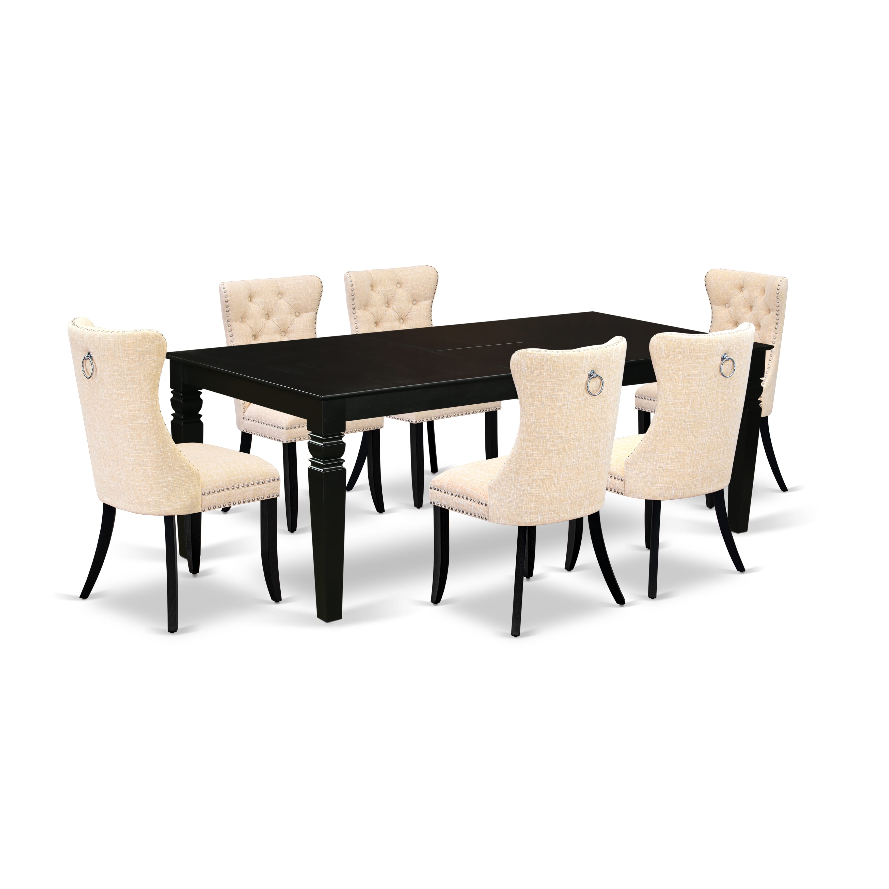 East West Furniture LGDA7-BLK-32 7 Piece Kitchen Table Set Consists of a Rectangle Dining Table with Removable leaf and 6 Padded Chairs, 42x84 Inch, Black